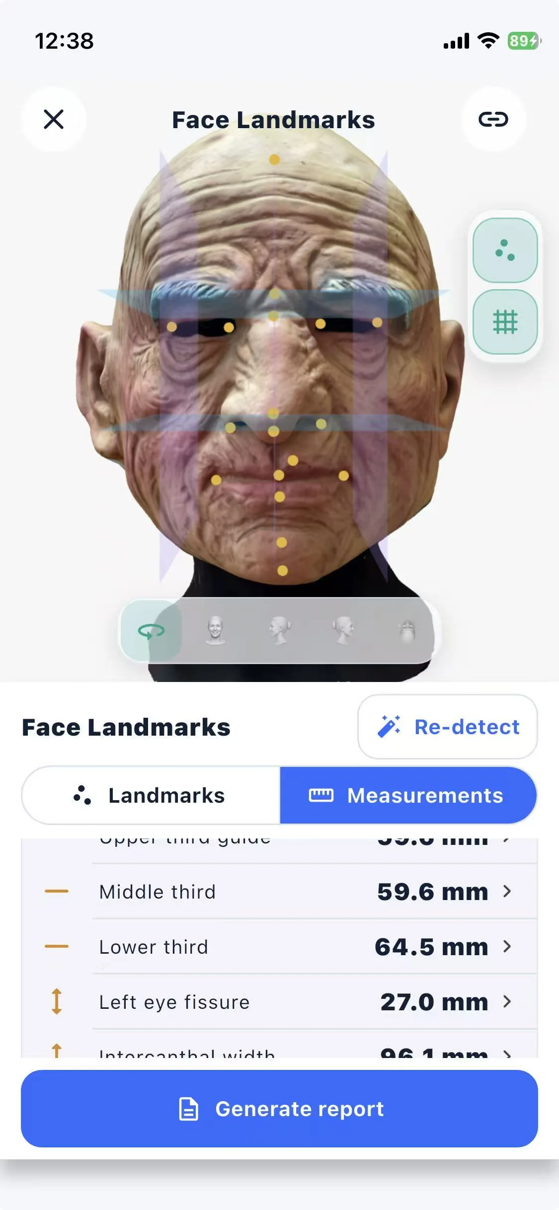 Fiscan 3D Model Measurement view with adjustable reference points